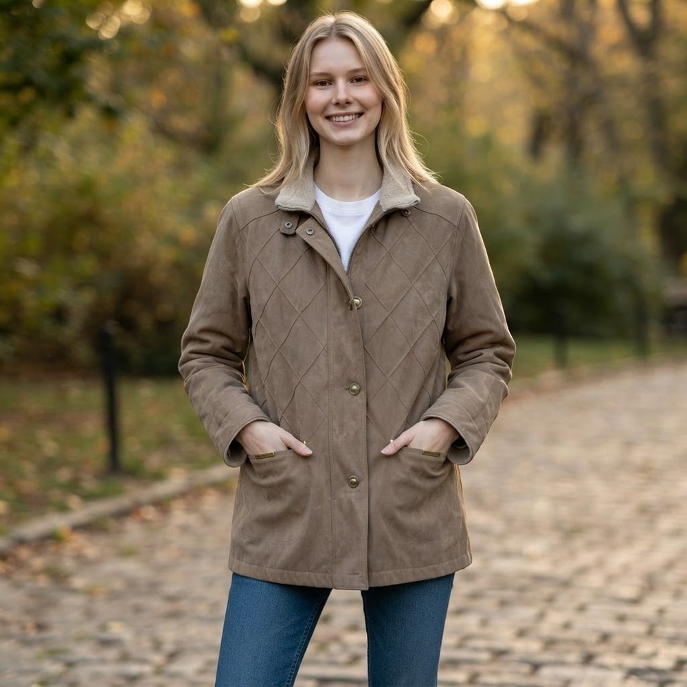 White Stag Womens XL Driftwood Brown Quilted Fleece Lined Barn Jacket Coat
